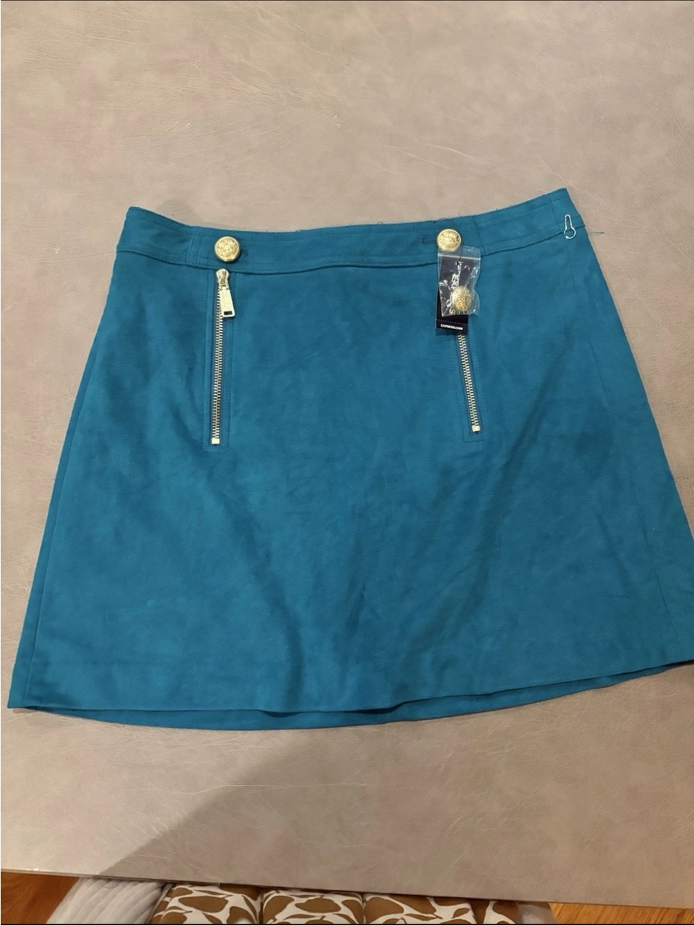 Express Teal Mini Skirt with Gold Zippers